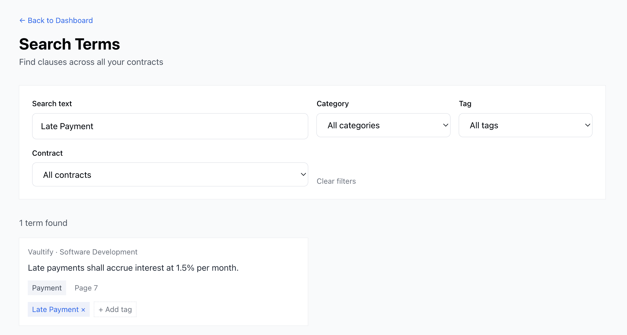 Search interface for finding clauses across all contracts